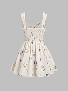 Vestido mini de línea A con tirantes anchos, plisado y decoración de lazo, adecuado para ir al trabajo, vacaciones y la playa, para mujer, nueva colección primavera/verano - Multicolor - Ver 2