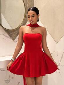Vestido corto de fiesta, cumpleaños, cóctel, San Valentín, Halloween, Navidad, boda, uso diario con estilo francés, sin tirantes, corte princesa A-line, mini - Vestido rojo corto de club, vestido rojo, vestido rojo mini, vestido sin tirantes, ves - Rojo cereza - Ver 7