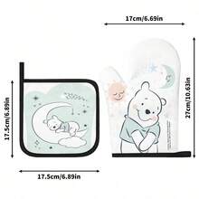 迪士尼小熊维尼清新时尚防烫隔热烤箱手套，加厚隔热防滑家用烘焙手套，适用于微波炉和烧烤炉 - Black Trim - 查看 3