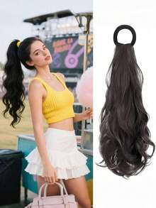 1 Pacote Extensão de Cabelo Rabo de Cavalo Ondulado de 45cm, Peça de Cabelo Sintético com Faixa Elástica, Cabelo Falso Encaracolado Natural para Mulheres, Uso Diário/Festa/Encontro, Preto/Marrom/Castanho/Marrom Escuro, Presente para Ela, Rabo de Cavalo Falso Ondulado Natural com Scrunchie Elástico, Extensão de Cabelo Rabo de Cavalo Fofo e Despojado para Mulheres, Rabo de Cavalo Sintético com Amarração - Multicolorido - Visão 7