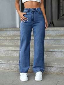 ICON Jeans de cintura alta y pierna recta para verano - Azul lavado medio - Ver 1