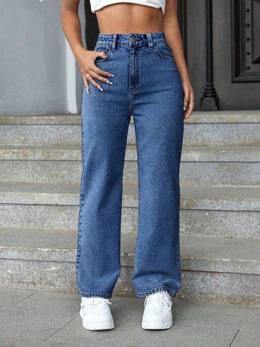 ICON Jeans de cintura alta y pierna recta para verano - Azul lavado medio - Ver 1