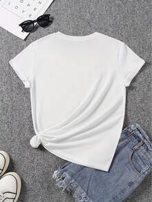 Camiseta con la palabra "Brasil" escrita a mano y el patrón combinado de letras mayúsculas coloridas "BRASIL", camiseta de algodón colorida, nueva camiseta de manga corta de verano para mujer, camiseta estampada de moda casual, ropa elegante para mujer. - Blanco - Ver 5
