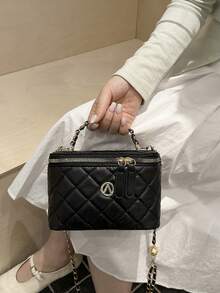 2026 New Embroidered Rhombus Pattern Niche High-Quality Makeup Box, Mini Lipstick Bag, Shoulder Crossbody Bag - Black - View 4