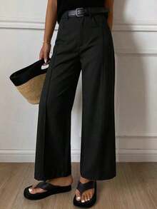 Pantalones holgados con vuelo y bolsillos para mujer, pantalones casuales de unicolor estilo callejero para otoño - Negro - Ver 3