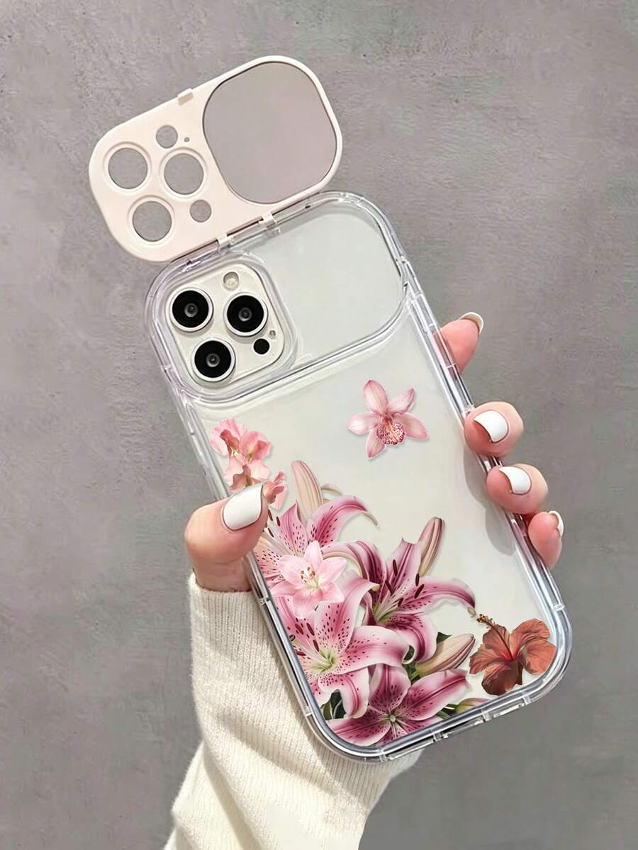1件乳白色 TPU 時尚百合花彩繪翻蓋鏡面極簡手機殼,附鏡面支架,防震保護,適用於 iPhone 17pro/17Air/17/17promax 16/11/16pro/16plus/16promax/16e/15Promax/13/14/12/XS/XR/7G/8PXR/7/8,彩繪保護軟殼適用於 iPhone 15Promax、13、14、11、X、12、14 - 彩色 - 查看 1