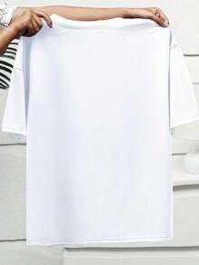Plus Size Women's Mid-Length Short-Sleeve T-Shirt, Casual And Loose Style, With "New York" Letter Print On The Round Neck - 白色的 - 查看 2