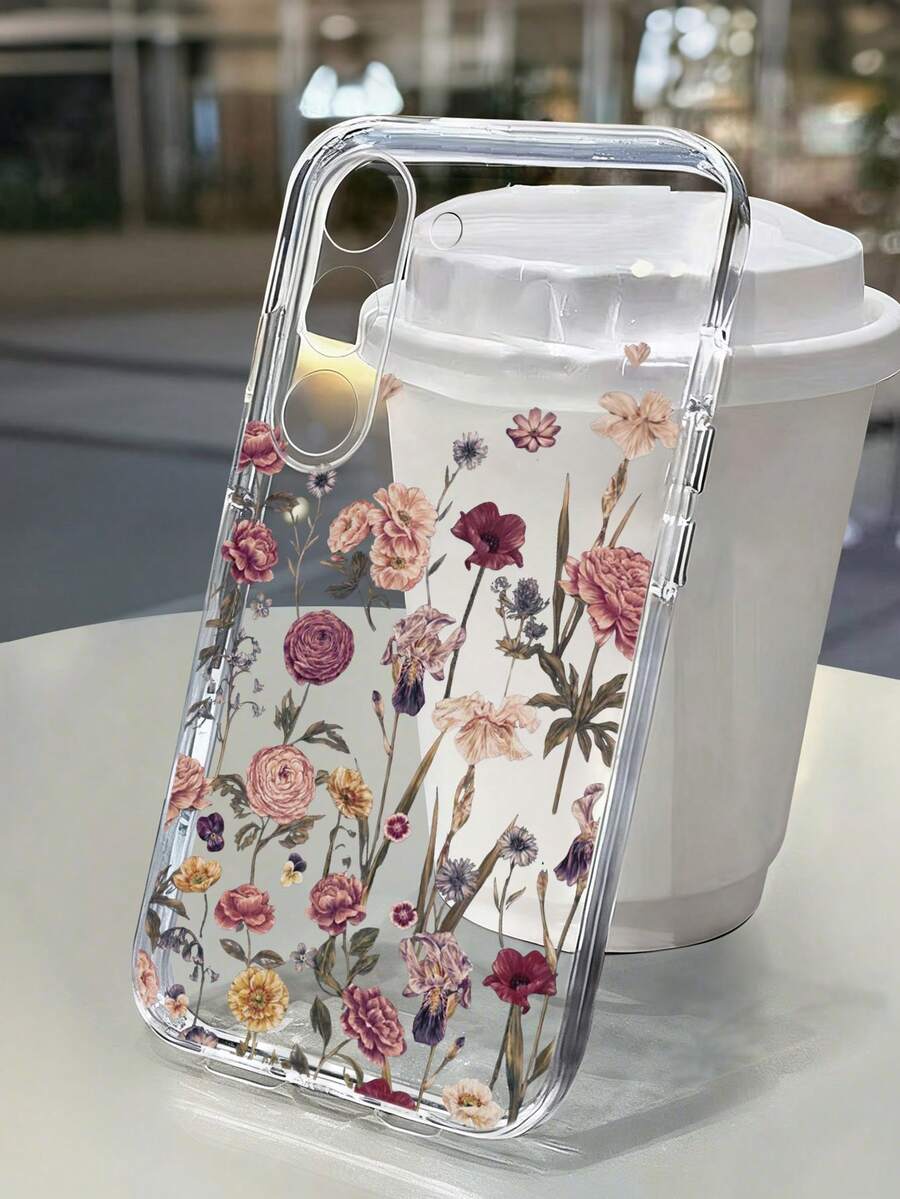 花卉花卉彩繪防震透明手機殼，適用於 IPhone P14 Pro Max, P13, P11, P12, XR, 7/8, GES2, XS, P15, P16, P16 Pro, Galaxy S25, A16, S24, A03s, A03 Core, A04, A12, A13, A14, A21s, A22, A23, A24, A32, A33, A34, A51, A52, A53, A54, A71, A72, A73, S20 FE, S21, S22, 13, 14, 15, 9, 9A, 10A, 10C, Note 9, Note 10, Note 11, Note 12, 12, 12C