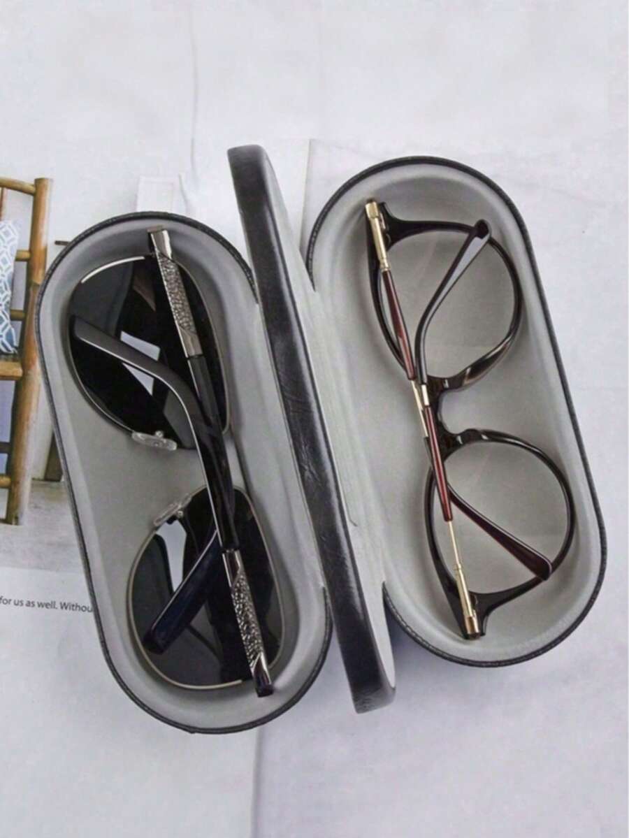 Bộ 1 hộp đựng kính cận bằng kim loại và da, đa năng. - Nhiều màu - Xem 1