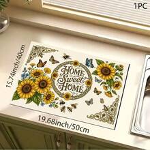 1pc Floral Print Absorbent Mat/Drying Mat For Coffee Maker, Tableware - Polyester Absorbent Desktop Protective Mat With Rubber Anti-Slip Pad, For Kitchen Counter Decor, Home Bar And Dining Table - Multicolor - View 8