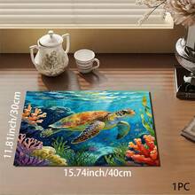 1 件装海龟印花吸水垫/沥水垫/滴水垫，适用于咖啡机、餐具 - 吸水性强的聚酯纤维桌面保护垫，带橡胶防滑垫，可用于厨房台面装饰、家庭酒吧和餐桌 - 彩色 - 查看 15