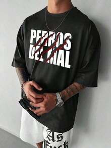 Men's Wrestling-Themed T-Shirt With A Devilish Dog Pack Print, Casual Summer T-Shirt, Crew Neck, Short Sleeve, 100% Cotton, 220g Thick Cotton - 黑色 - 查看 1