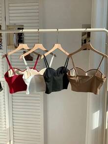 4 piezas Top corto con sujetador acolchado incorporado para mujer, ropa de verano - Multicolor - Ver 2