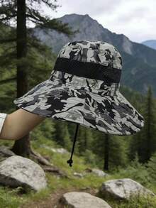 1 chiếc mũ tai bèo họa tiết rằn ri unisex, mũ chống nắng du lịch leo núi có khả năng chống tia UV, thiết kế có thể gập lại với dây rút, món quà lý tưởng. - A - Xem 14