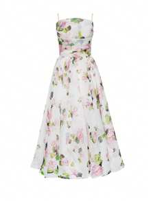 Strapless Dress With Print, Full Skirt, Casual Fashion For Women - White - View 4