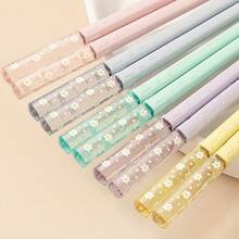5 Pairs Of Floral Macaron-Colored Reusable Chopsticks - Durable PET Material, Decorative Daisy Design For Home And Restaurant Use - 查看 3