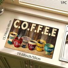 1pc Colorful Coffee Print Pattern Absorbent Mat/Drying Mat For Coffee Maker, Dishes - Absorbent Polyester Desktop Protective Mat With Rubber Anti-Slip Pad, For Kitchen Counter Decor, Home Bar And Dining Table - Multicolor - View 8