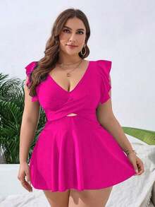 Swim Lushoire Vestido de playa casual con pliegues de unicolor para mujer de talla grande - Rosa - Ver 5