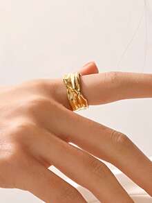 1pc Stainless Steel 18K Gold Plated Asymmetrical Geometric Open Ring, Suitable For Women's Daily, Party And Gathering Wear - Yellow Gold - View 3
