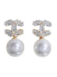 1 Đôi bông tai hình chữ C bắt chéo đính đá Zirconia và ngọc trai, kiểu dáng thời trang, thanh lịch dành cho nữ. - Nhiều màu - Xem 5