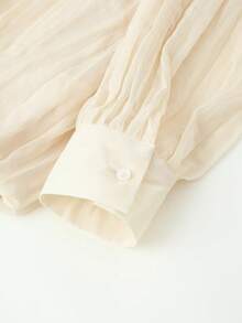 Solid Color Elegant Textured Pleated Long-Sleeved Shirt - Apricot - View 8