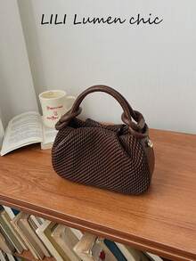 PU Woven Handbag With Knotted Handle, Lightweight Shoulder Purse For Women, Soft And Compact Versatile Daily Bag - Multicolor - View 8