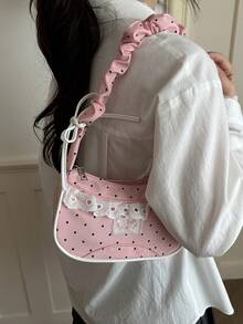 1 pieza Bolso de hombro casual de nailon rosa con estampado floral y cierre de cremallera, versátil para uso diario de mujeres - Rosa 2 - Ver 6