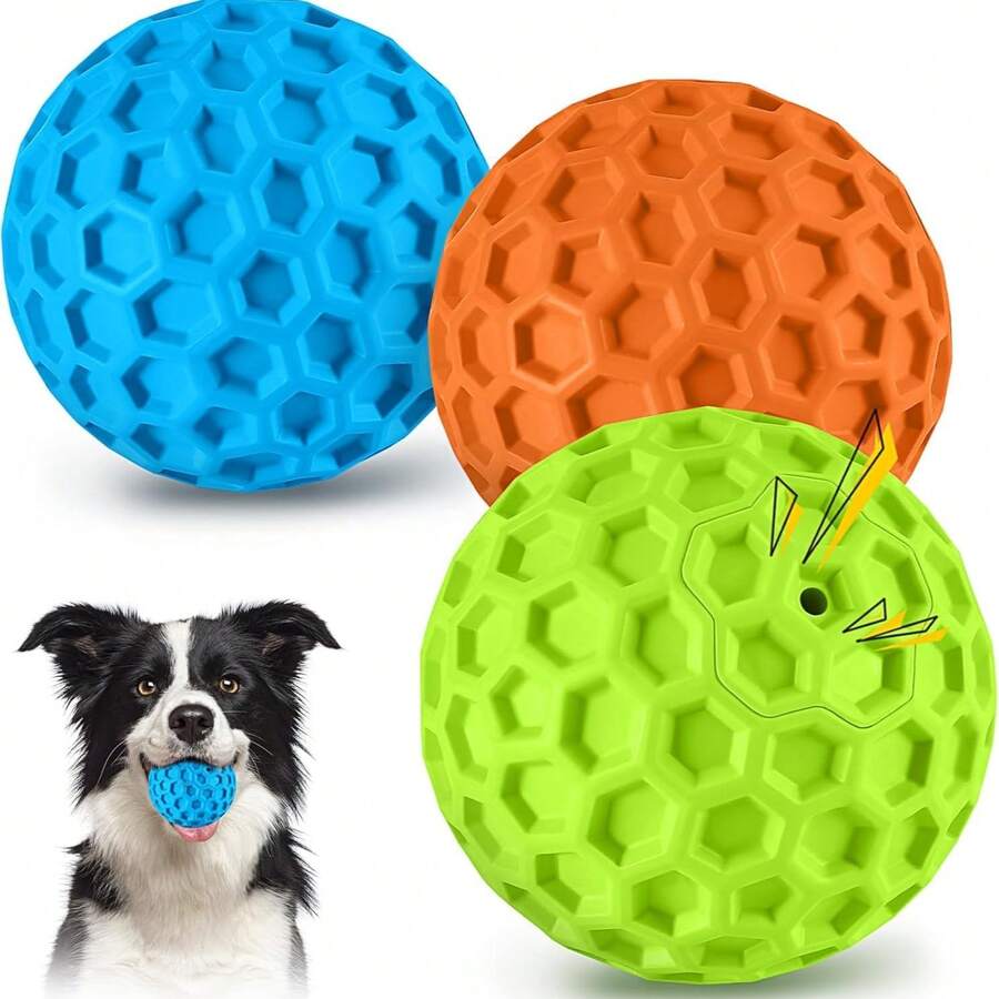 Squeaky Elastic Ball Dog Toy, Honeycomb Shape, Chew Resistant, Teeth Grinding, Suitable For All Dogs To Play And Train