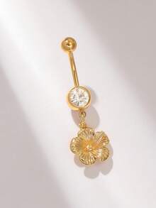 1 Stück eleganter goldener Blumen Bauchnabelring aus Edelstahl, geeignet für den täglichen Gebrauch von Frauen - Goldgelb - Übersicht 2