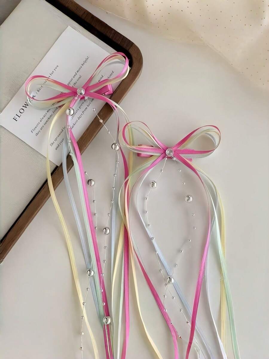 2个少女蝴蝶结发夹，优雅芭蕾舞风格发饰，适合日常使用