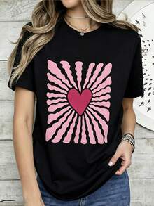 Classic Basic Cotton Round Neck Short Sleeve Tee Ladies Everyday Casual Outfit - Black - View 2