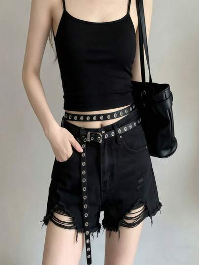 2pcs 2M Extra Long Black Eyelet Belt For Women | Double Layer Punk Waist Belt With Silver Grommets | Cargo Pants Belt For Y2K & Streetwear