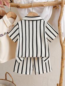 2pcs Setelan Kemeja Lengan Pendek dan Celana Pendek Modis untuk Bayi Laki-laki, Musim Panas - MultiWarna - View 2