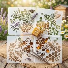 4 Pcs Honeybee & Butterfly Painting Stencils, Reusable Insect Floral Vine Templates For Painting On Wall, Fabric, Canvas, Scrapbook, Journal, DIY Craft Supplies For Home Decor, Nature Aesthetic Hollow-Out Stencils - Sets - View 11