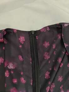 Vestido chifón primavera 2026, cuello V profundo, estampado floral con volantes y manga larga - Morado - Ver 7