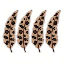4 Vintage Leopard Print Feather Embroidered Patches | Unique Design, Cool Sewn Patches For Outdoor Adventure And Camping, Accessories Suitable For Decorating Clothes, Hats, And Bags - 4pcs - View 1