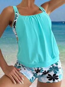 Swim Lushoire Set de 2 piezas - Tankini con tirantes finos para vacaciones en la playa - Multicolor 7 - Ver 3