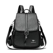 LANYIBAIGE 2026 Large Capacity Women's Vintage Genuine Leather Backpack, High Quality Women's Student School Bag, Travel Backpack - Black - View 12
