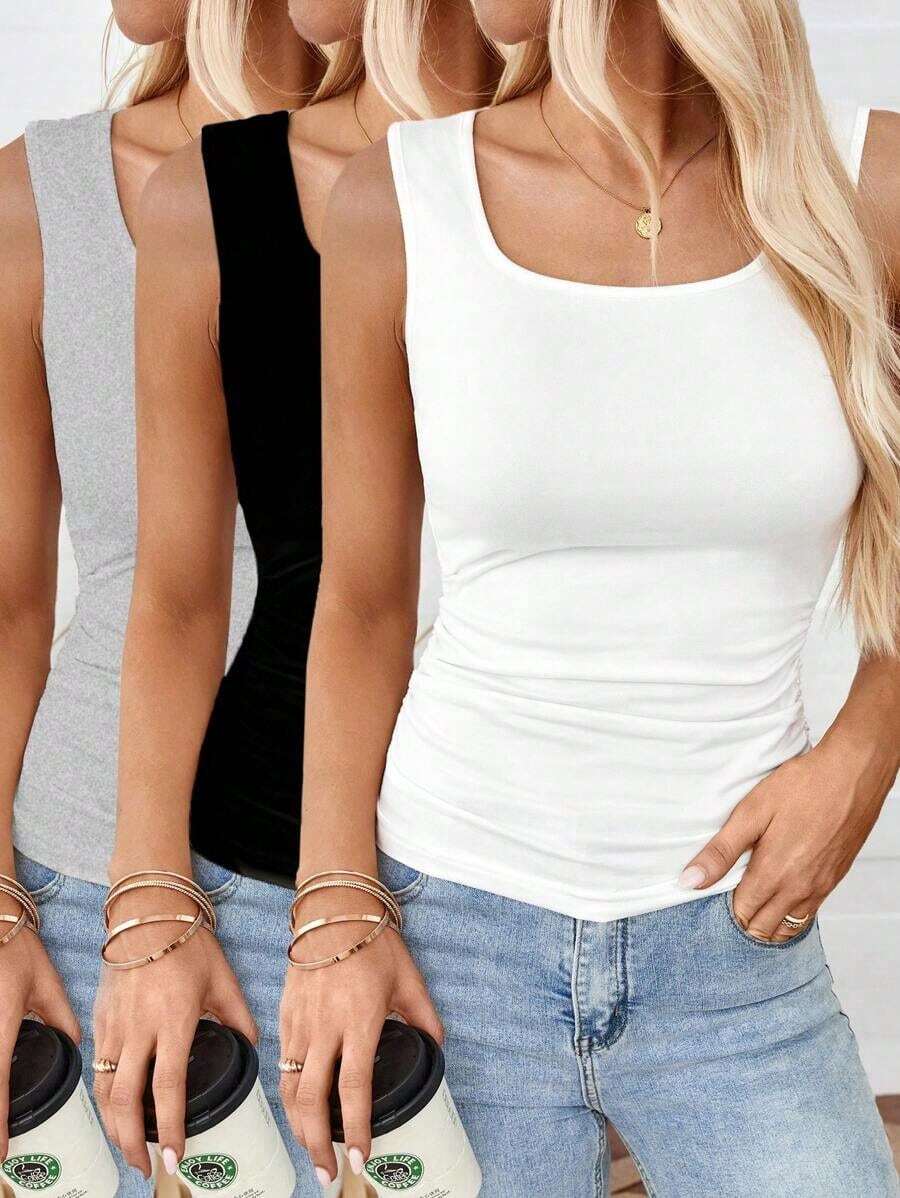 LUNE 3 piezas Blusas casuales de mujer con pliegues y parches de colores, uso versátil para el día a día - Multicolor 5 - Ver 1
