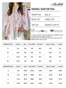 Acelitt Blusa de cuello en V con mangas de pétalo, cintura alta, estampado floral rosa y flecos, ideal para vacaciones y primavera - Celeste - Ver 2