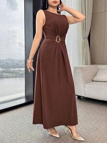 Women Midi Dresses - 全穀類咖啡 - 查看 6