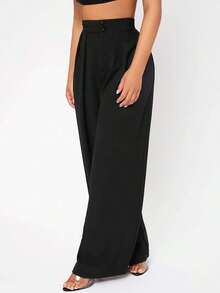 PETITE Pantalones De Vestir De Pierna Ancha Con Pliegues En La Cintura Alta - Negro - Ver 3