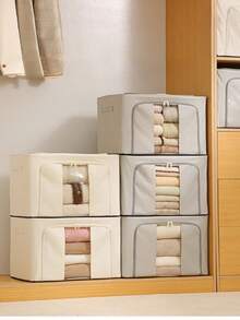 1pc Large-Capacity Storage Box With Transparent Viewing Window, Steel Frame Support And Foldable Design. Ideal For Organizing Clothes And Quilts, It Is A Household Wardrobe Storage Box With Waterproof And Moistureproof Functions. - Multicolor - View 4