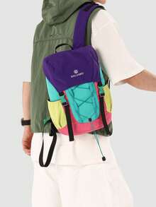 1pc Multicolor Contrast Functional Drawstring Backpack, Versatile Daypack For Commuting, Hiking, Traveling, Suitable As Holiday/Gift - Multicolor - View 3