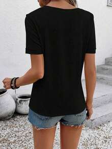 Women's Casual Short-Sleeved T-Shirt With Round Neck And Heart Print, New Spring-Summer Collection. Very Popular New Arrival. - 黑色 - View 2