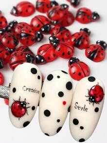 Cute Cartoon Ladybug Nail Charms Resin Insect Flatback Seven-Spotted Ladybug Summer Insects Nail Art Decorations DIY Manicure Accessories Nail Supplies - Multicolor - View 2