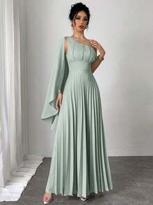 Nuevo vestido plisado sin mangas de color azul claro versátil para mujer, atuendo de vacaciones, vestido de verano - verde menta - Ver 2
