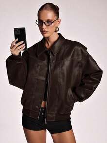 Chaqueta marrón de moda para mujer para ir al trabajo, otoño - Café integral - Ver 8