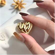 2pcs Unisex Gold Silver Two-Tone Heart-Shaped Button Covers, Vintage Embossed Metal Shirt Cuff Decor, No-Sew Detachable Snap Fastener For Blouse, Sweater, Coat, Elegant Clothing Accessories - Heart-shaped - View 2