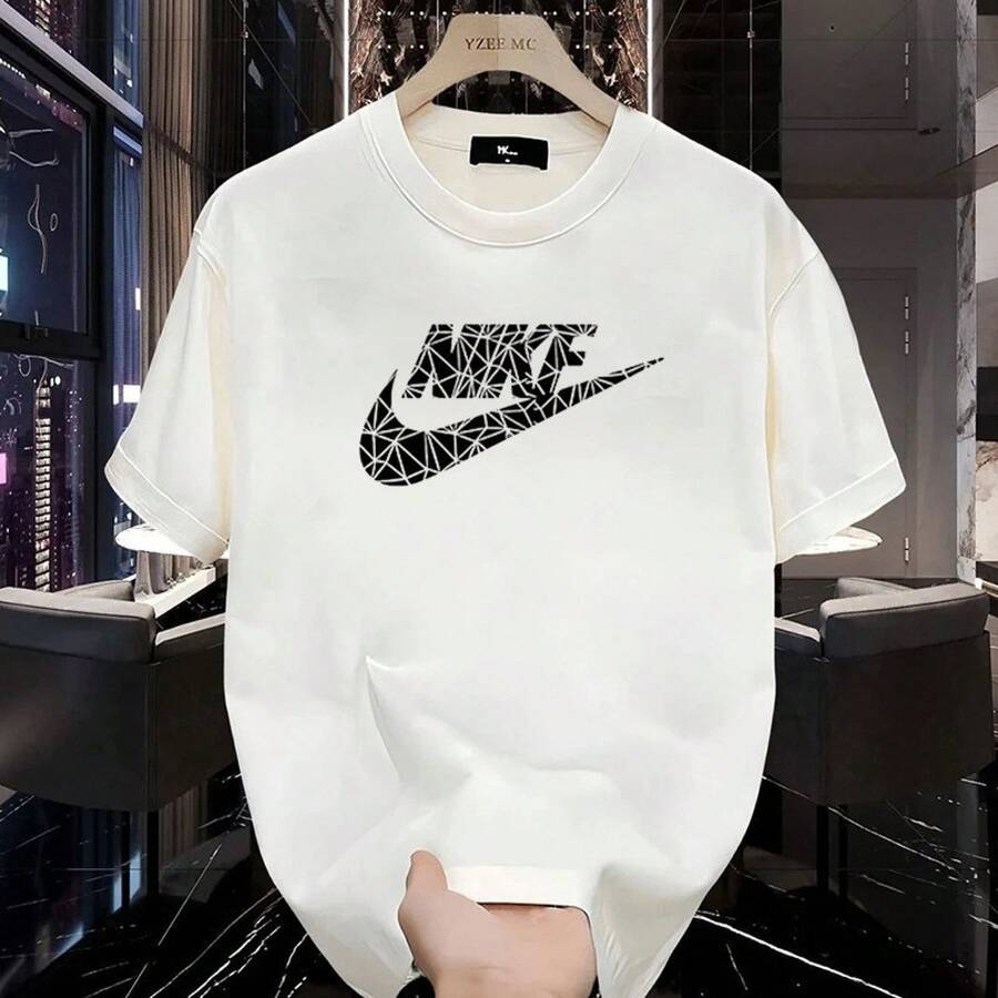 Men's Heavyweight Pure Cotton Short-Sleeve T-Shirt, Summer Fashion 2025, Printed, Loose-Fitting And Versatile, Men's Clothing. AWBS - 3 - 查看 1